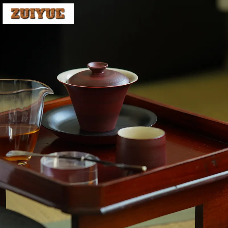 150ml Hawthorn Red Stoneware Cover Bowl Japanese Handmade Gaiwan Luxury Tea Tureen Chinese Tea Cup Services Ornaments Gifts