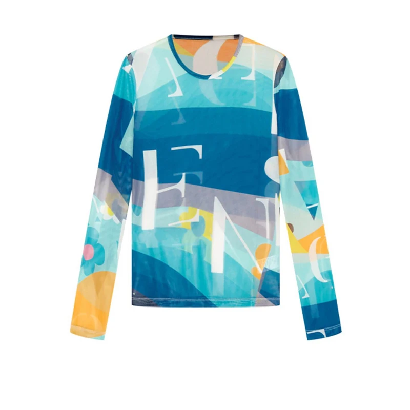 

Футболка женская облегающая с принтом, пикантный спортивный топ с круглым вырезом и длинным рукавом, Повседневная стильная винтажная уличная одежда, Облегающая рубашка