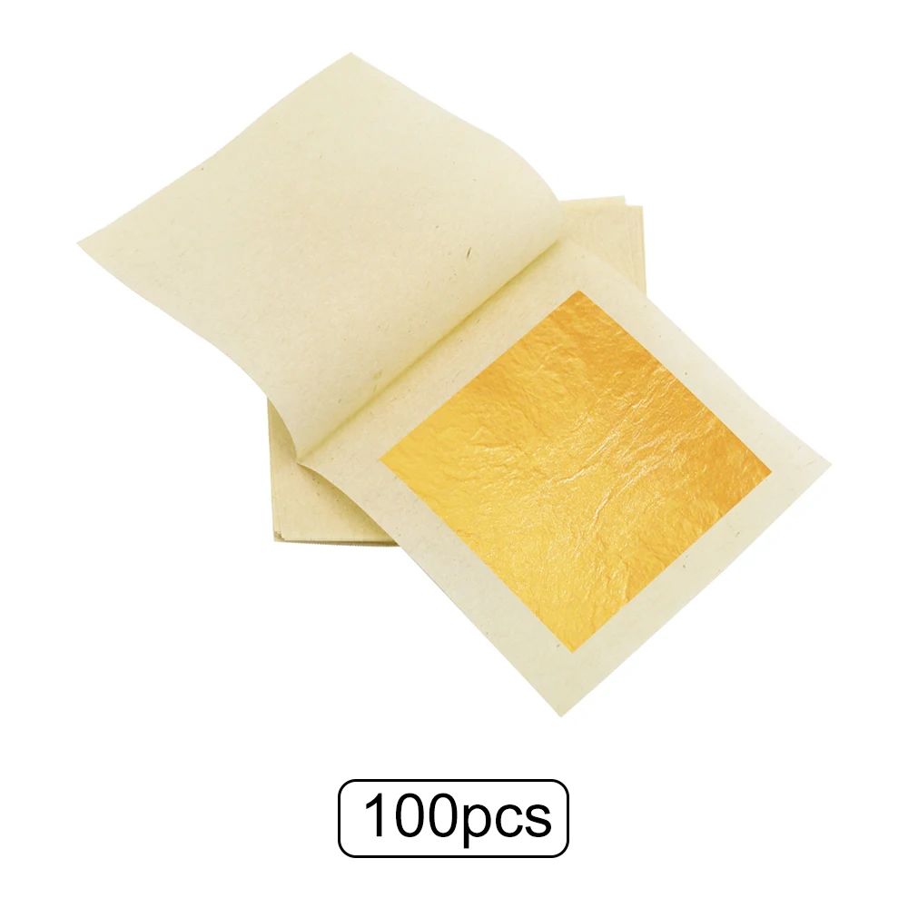 100Pcs Sheets Gold Leaf Foil Paper 14x14cm For Gilding Craft Decor