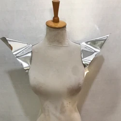 Silver Flying Shoulder Vest Women Cutout Jazz Shoulder Pads Nightclub Dj Ds Stage Performance Accessories Rave Outfit XS6764