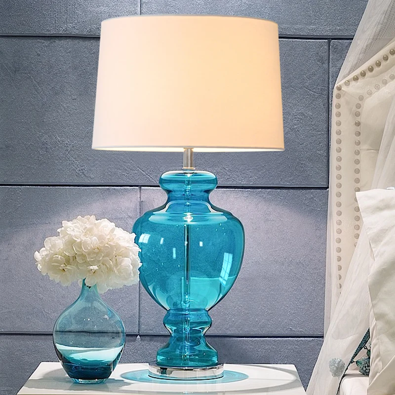 

Modern creative blue Mediterranean table lamp bedside lamp living room bedroom hotel club custom remote control table lamp