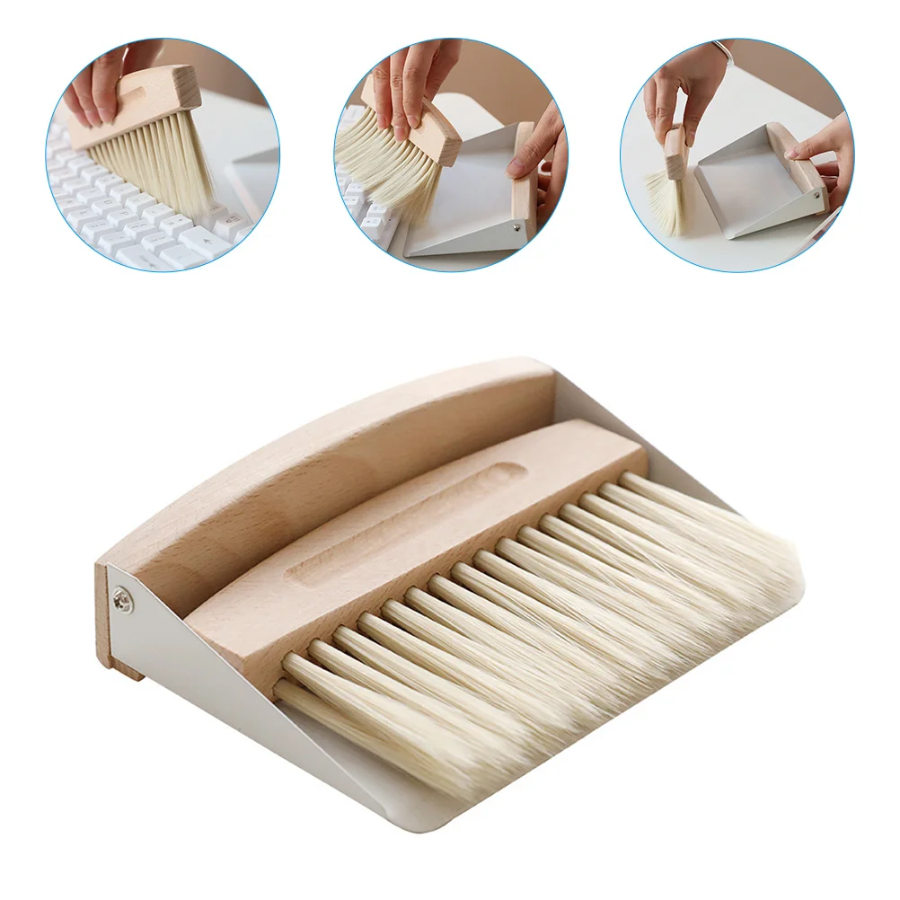 

Window Cleaner Mini Dustpan Brush Set Wood Small Metal Pan Natural Table Handy Brush Sweeping Home Kitchen Tools Office Storage