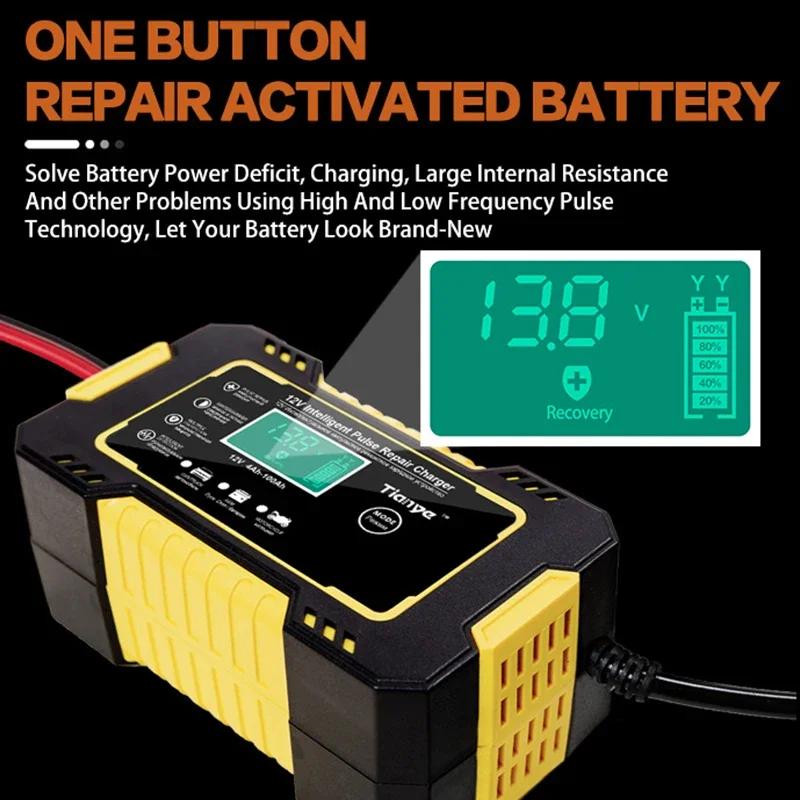 Full Automatic Car Battery Charger 12V 6A Digital Display Battery Charger Power Puls Repair Chargers Wet Dry Lead Acid