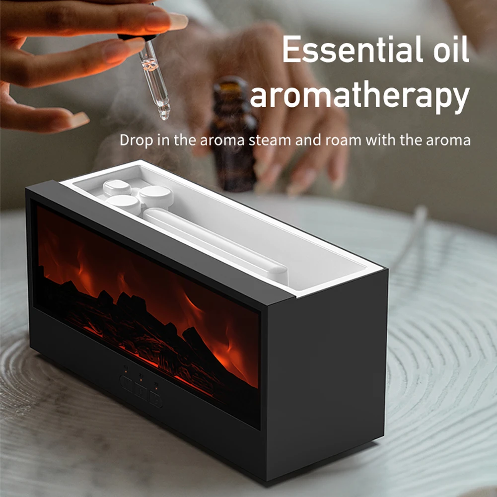 Dynamic Flame Fireplace Essential Oil Diffuser with Remote Flame Fireplace Aromatherapy Diffuser Ultrasonic Cool Mist Humidifier