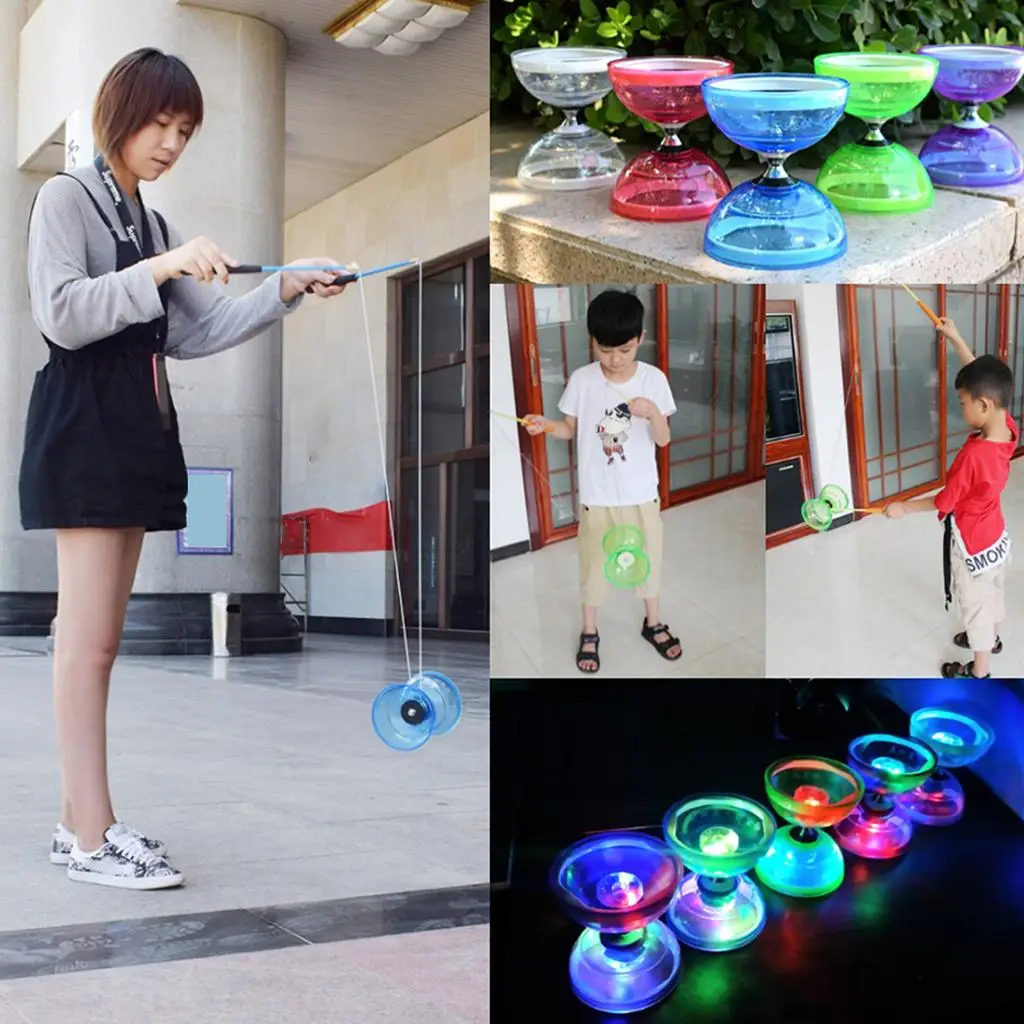 

12cm Luminous Triple Bearing Soft Rubber Diabolo Toy with Cord Sticks