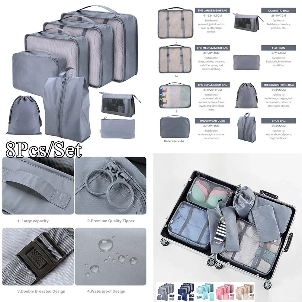 Travel Organizer Storage Bags Suitcase Packing Cubes Set Cases Portable Folding Luggage Clothes Shoe Tidy Pouch 8/7/6 Pieces Set travel bags,storage bag,shoes storage bag,clothes storage bags