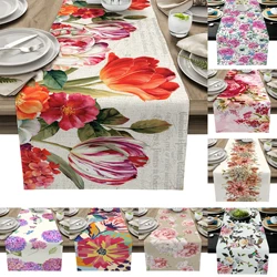 Watercolor Table Runner Peony Flower Plant Table Flag Home Kitchen Table Decoration Party Hotel Wedding Rectangular Tablecloths