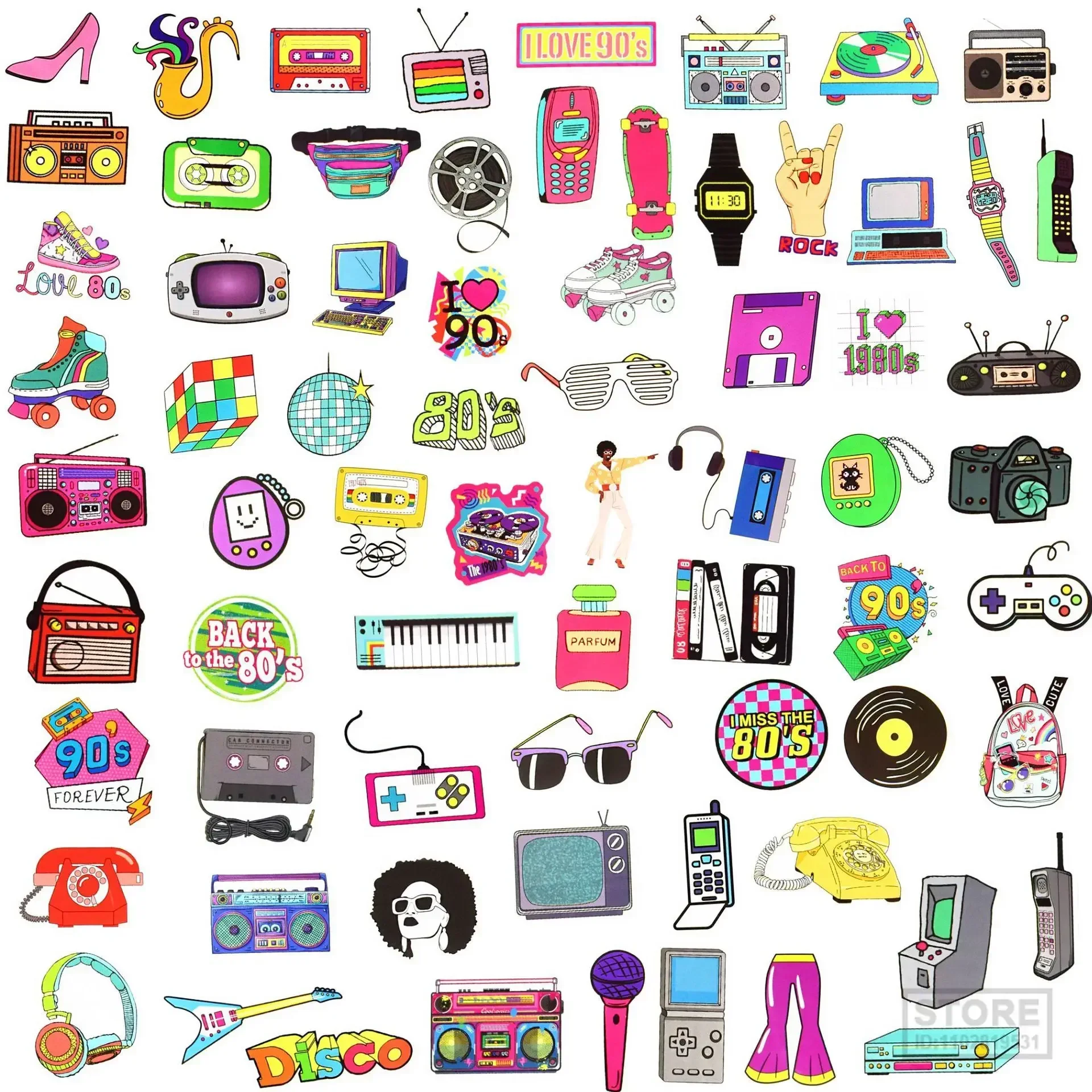 70 PCS 80s 90s Style Stickers Wall Stickers for Bedroom Closet Cool 80s  Party Supplies Decor
