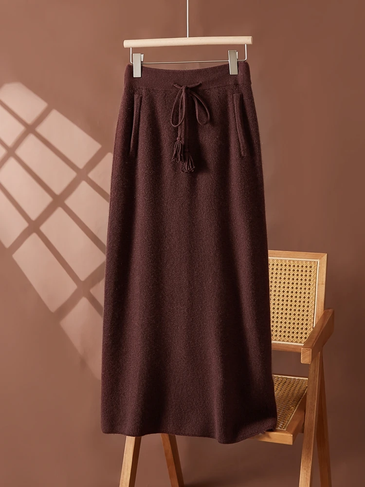 Cashmere skirt elastic waist detail