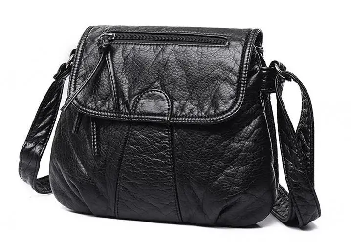 New Fashion One Shoulder Diagonal Straddle Bag Water Washed Soft Leather Small Bag Women's Double Layer Bag