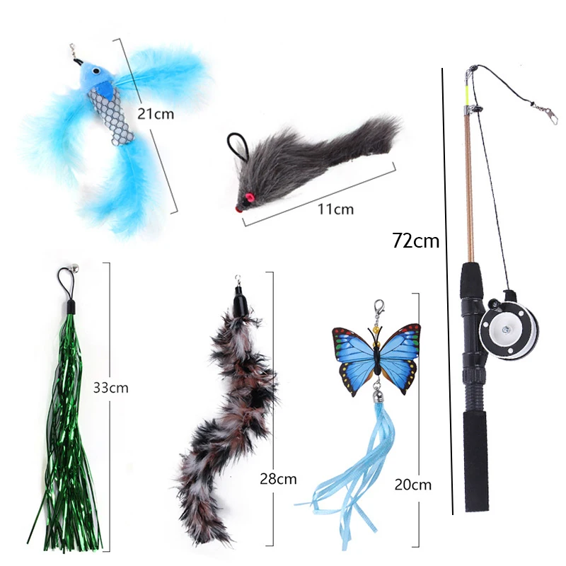 New Pet Toy Teasing Cat Stick Fish Telescopic Fishing Rod Feather