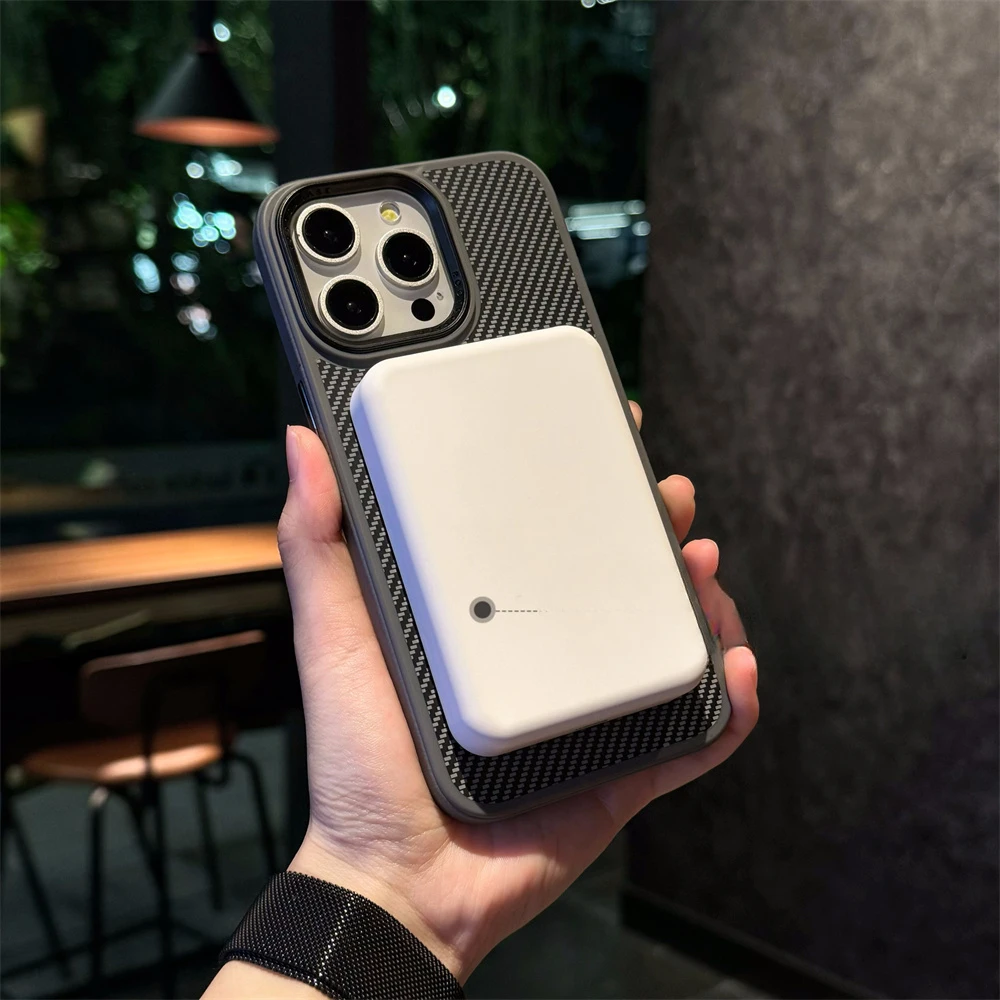 Sleek Magnetic Holder Carbon Fiber Leather Phone Case with Ring Bracket Cover