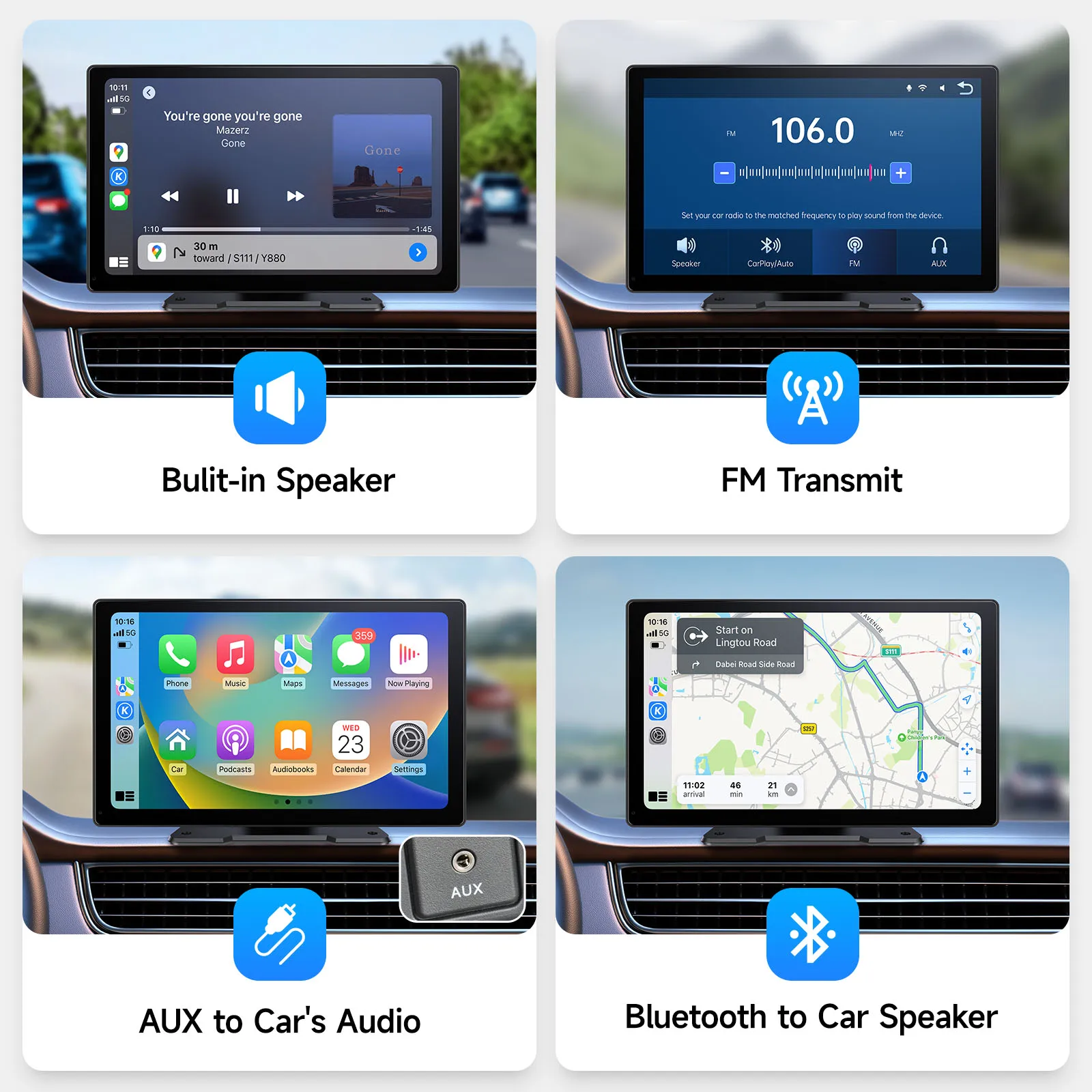 9 Inch Wireless Car Stereo With Carplay Portable Multimedia Radio Touch Screen GPS Navigation Universal WIFI Audio Player