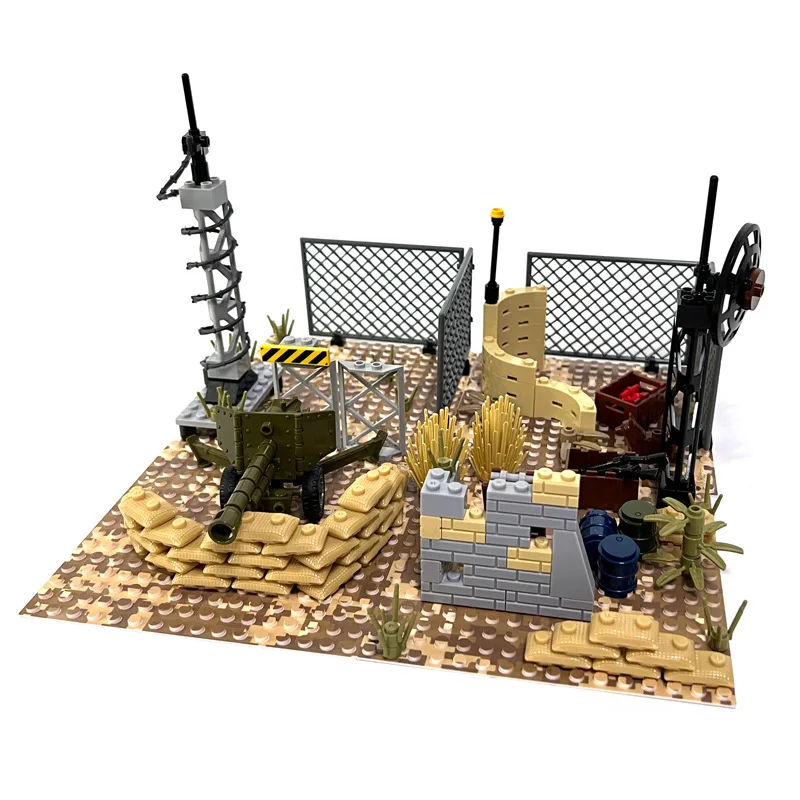 Moc Ground Lightning Rod Cannon Howitzer Radar Defense Assemblaggio Fai Da Te Desert Military Scene Small Particle Building Block Boy Toys