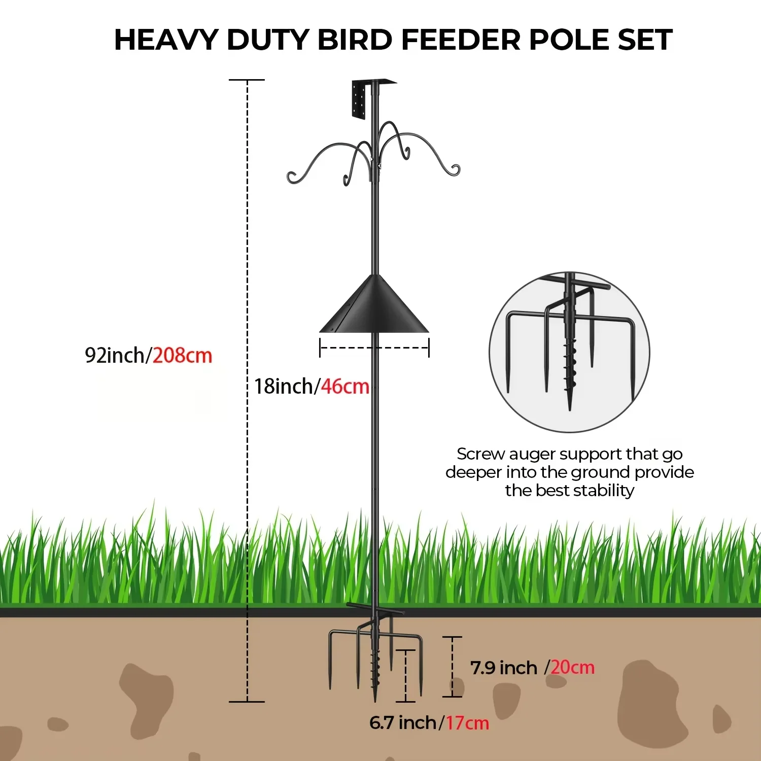 Multifunction Portable Bird Feeder Pole 92 Inch 5-Prong Anchor Feeding Station For Wild Bird Watching Adjustable Poles Universal