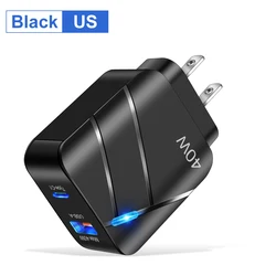 Dual - Port 40W USB - C Fast Charger with QC3.0 and PD Technology - Black US