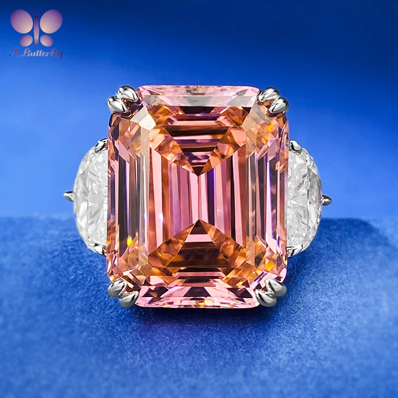 

AButterfly 925 Sterling Silver Luxury 15Ct Orange Red 5A Simulated Diamond Women's Wedding Ring Fine Jewelry