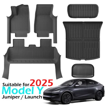Floor Mats with Door Sill Protection Strips for Tesla Model Y Juniper  2025 All-weather Floor Liner Cargo Mat Trunk Backrest Pad 1