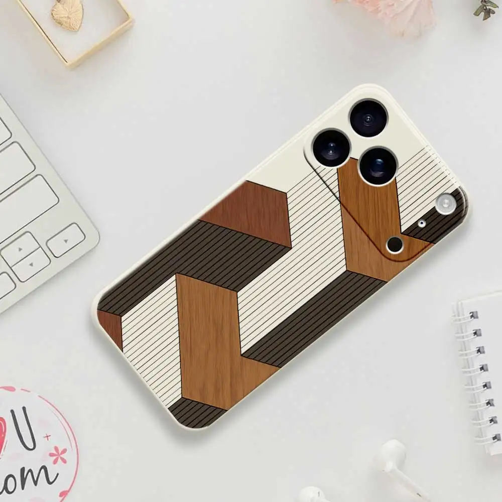 Geometric Wooden Shockproof Silicone Phone Case Cover