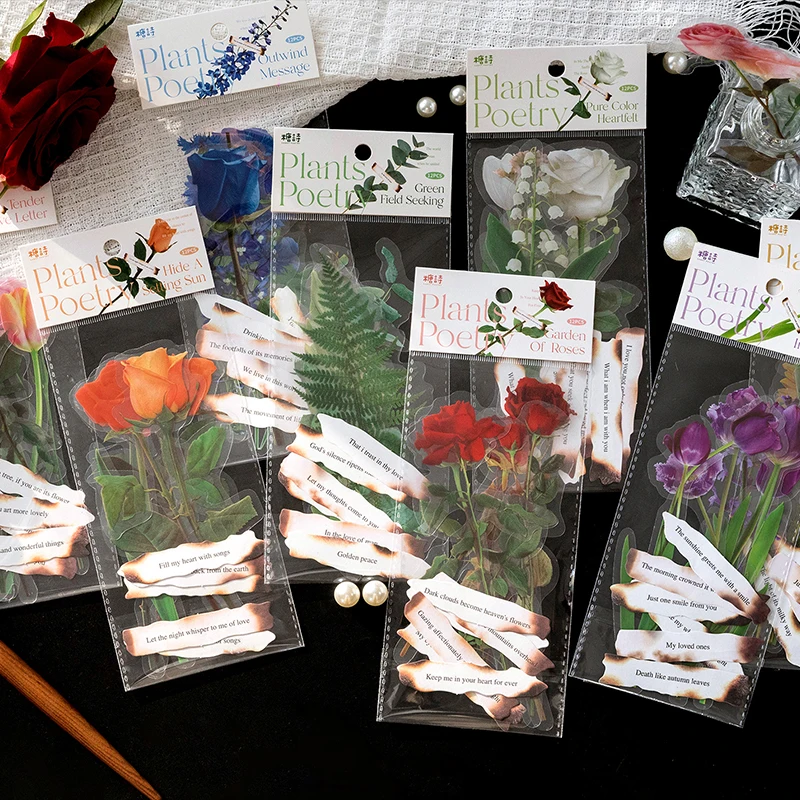 Plants And Poetry Themes Stickers Creativity Aesthetic Letters Postcards Sealing Sticker Hand Account Scrapbooking DIY Material