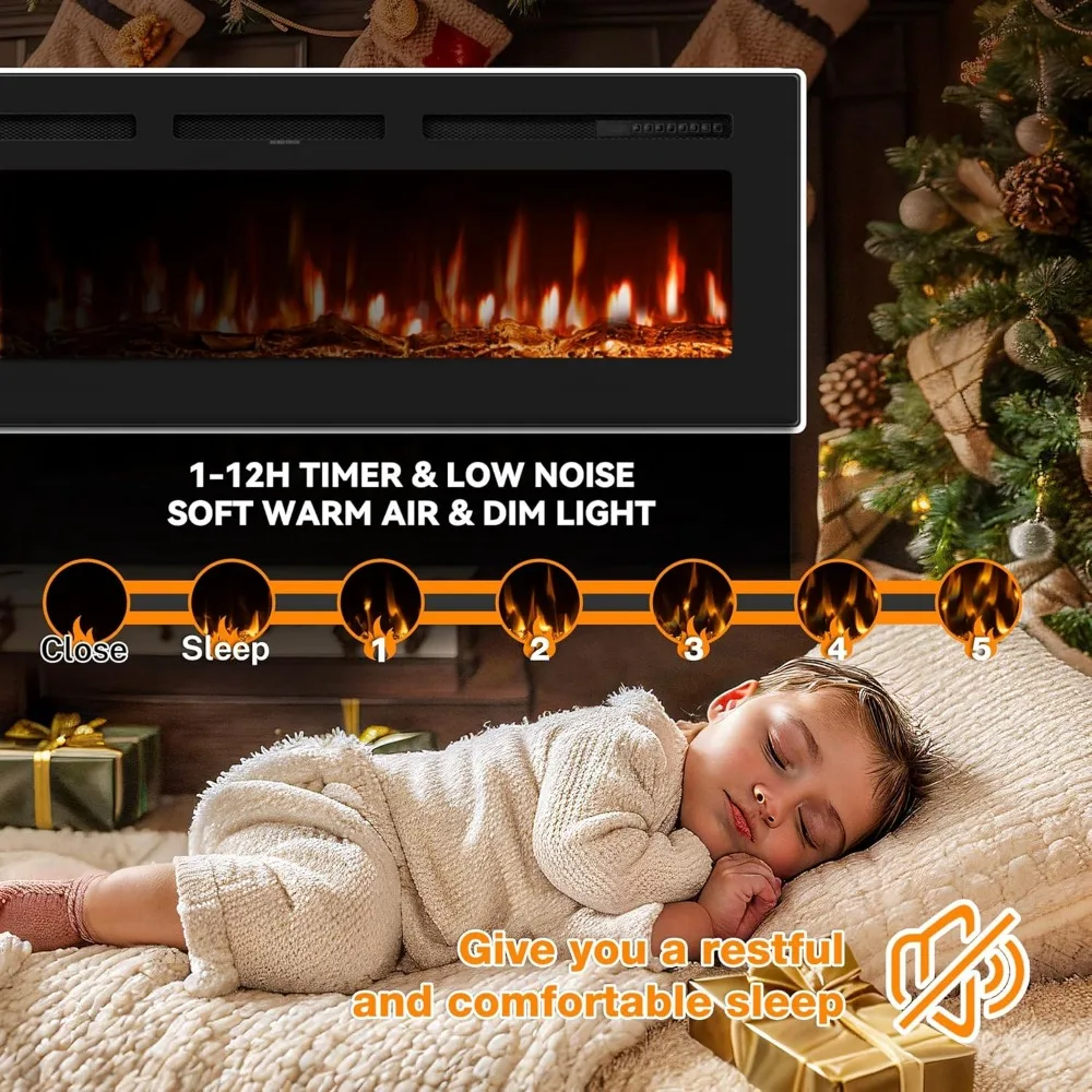 Electric Fireplace in-Wall Recessed and Wall Mounted with Remote Control, 1500/750W Fireplace Heater 4
