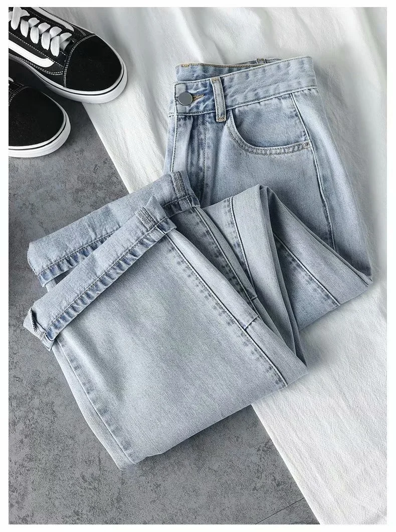 jeans feminina larga, roupa jeans azul vintage de qualidade