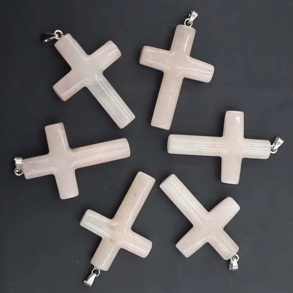 Natural Semi-precious Stone Pendant Cylindrical Cross Necklace Religious Belief Jewelry Accessories 6Pcs Wholesale Free Shipping