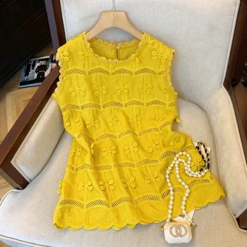 Lace Lace Hollowed Out Flower Sleeveless Shirt for Women in Summer High-end and Western-style Shirt Vest Top