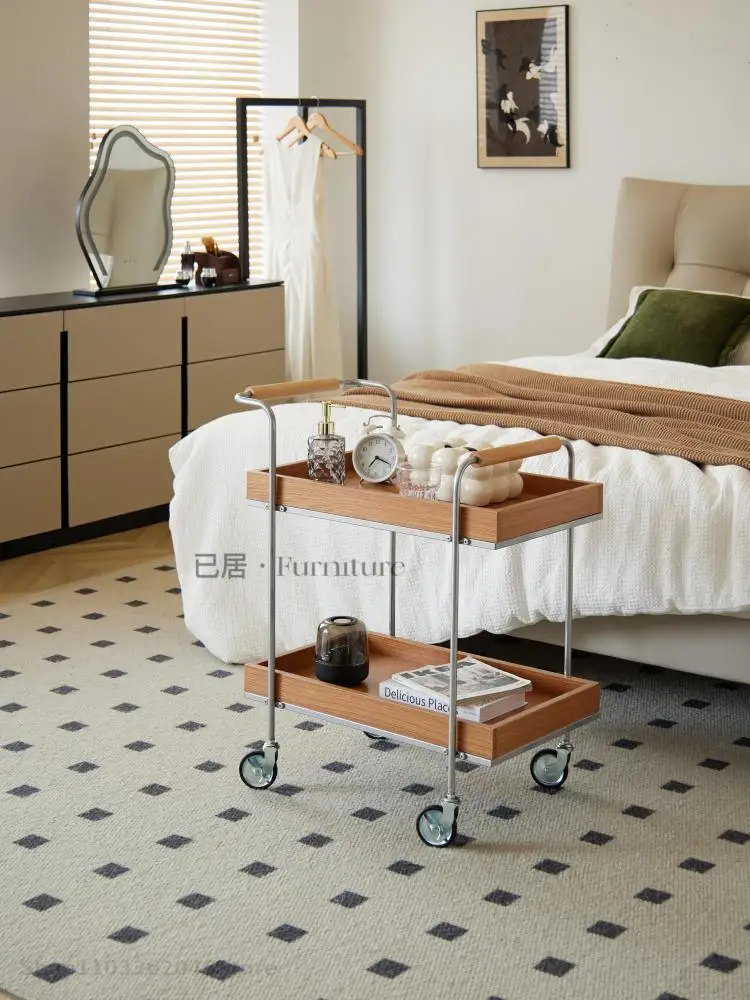 Nordic Small Cart Bedside Table Middle Ancient Solid Wood Movable Small Side Table Living Room Sofa Coffee Storage