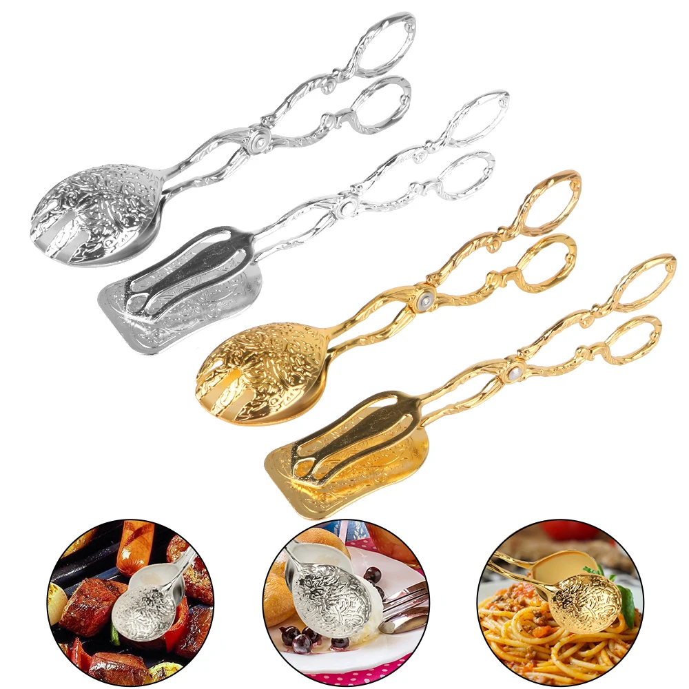 et Food Tong Salad Pastry Clamp Snack Cake Clip Fruit Salad Cake Clip Baking Barbecue Tool Vintage style Gold-plated