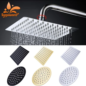Chrome/Matte Black /8"/10"/12" Square Round Shower Head Rainfall Water Saving Ultra-thin Stainless Steel Bathroom Accessory 1
