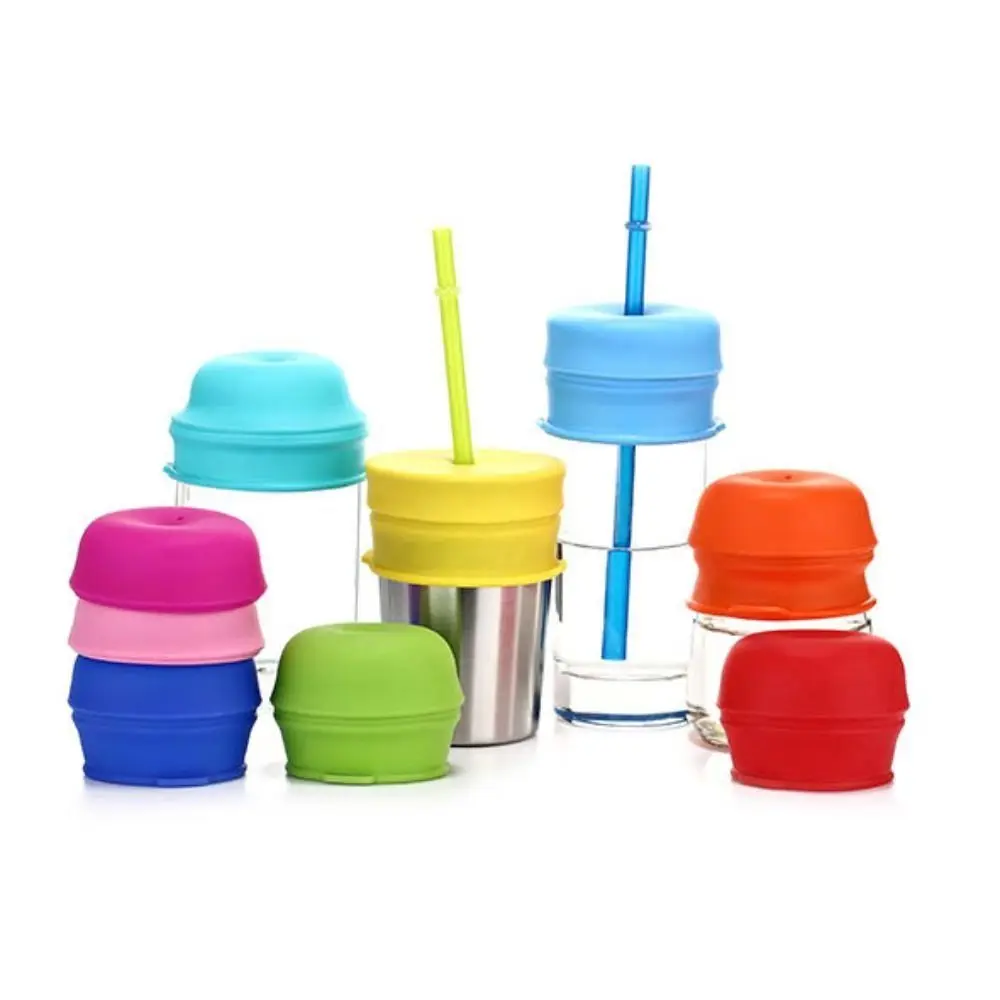 IVY Elastic Silicone Sippy Cup Lid With Straw Hole Spill-Proof Straw Cup  Cover Leakproof Colorful Babies/Toddlers
