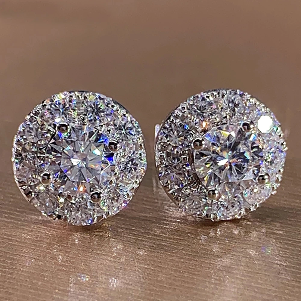 

9K White Gold Stud Earrings Women 0.5 1 2 3 Carat Round Moissanite Diamond Present Wedding Anniversary Engagement Party Gift