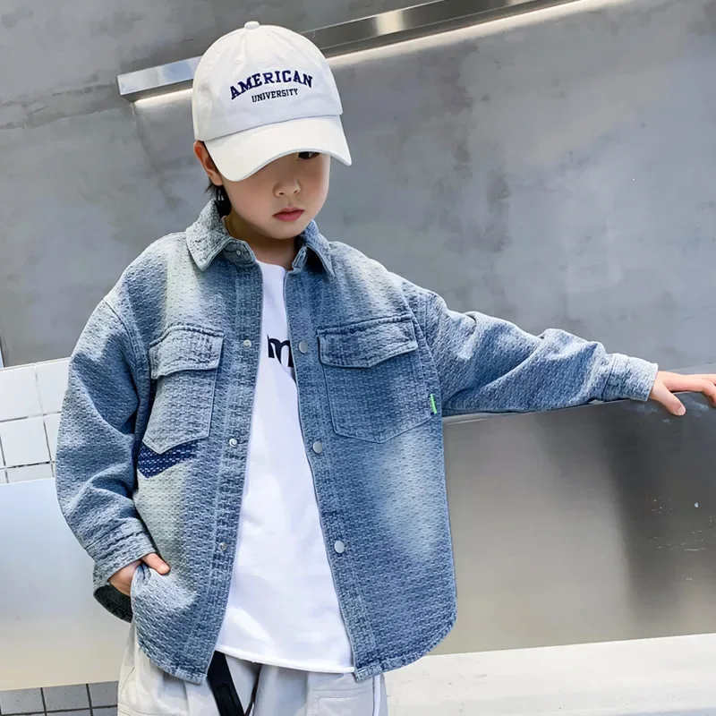Loose Fit Boys Denim Shirt Jacket Spring Autumn Korean Style Children's Clothing Cool Trendy Top for Boys Toddler Kids