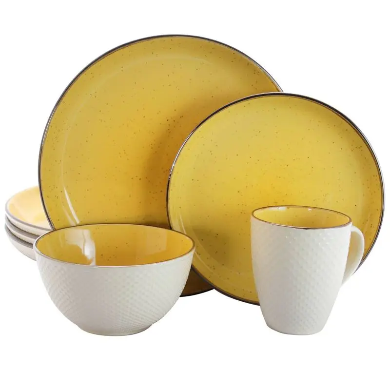 

Sunflower Sunshine: 16pc Stoneware Sunflower Dinnerware Set in Yellow