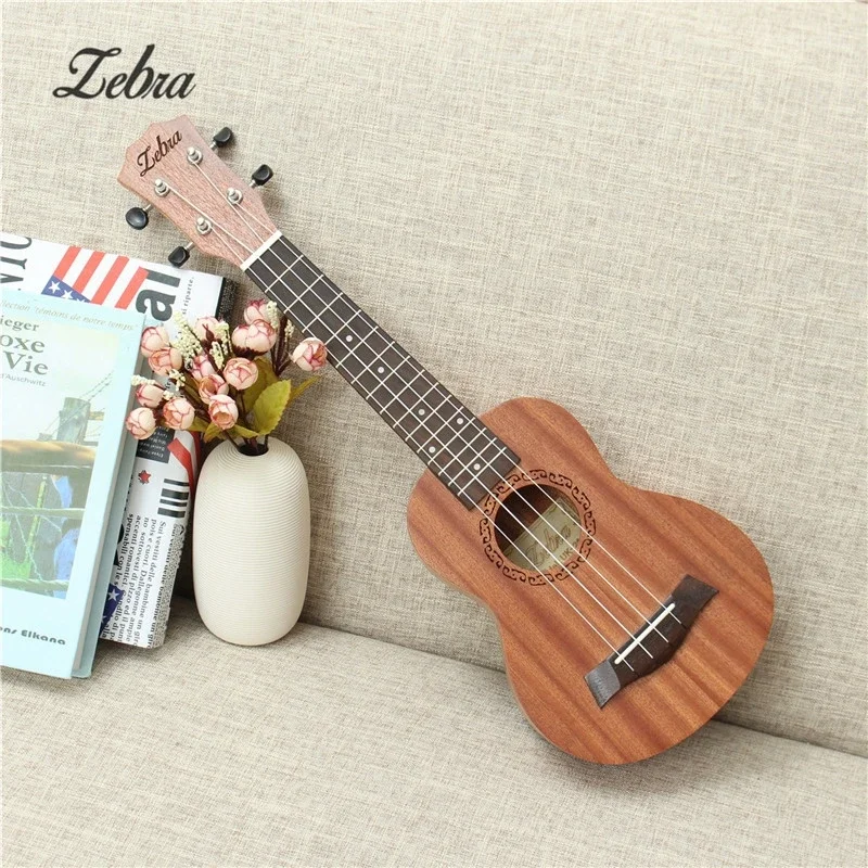 

21" Soprano Ukulele Uke Sapele 15 Frets Musical Instrument Brown Hawaiian Guitar Zebra