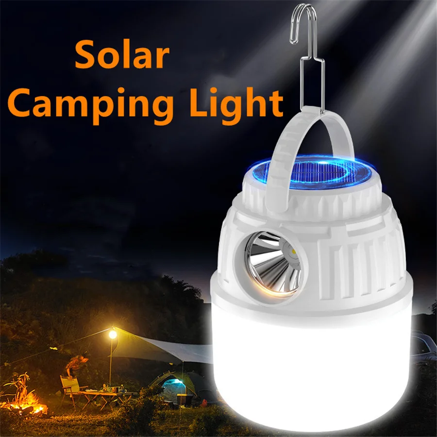 

Portable LED Solar Camping Light USB Rechargeable Emergency Night Market Lights Waterproof Tent Lamp Flashlight Outdoor Lighting