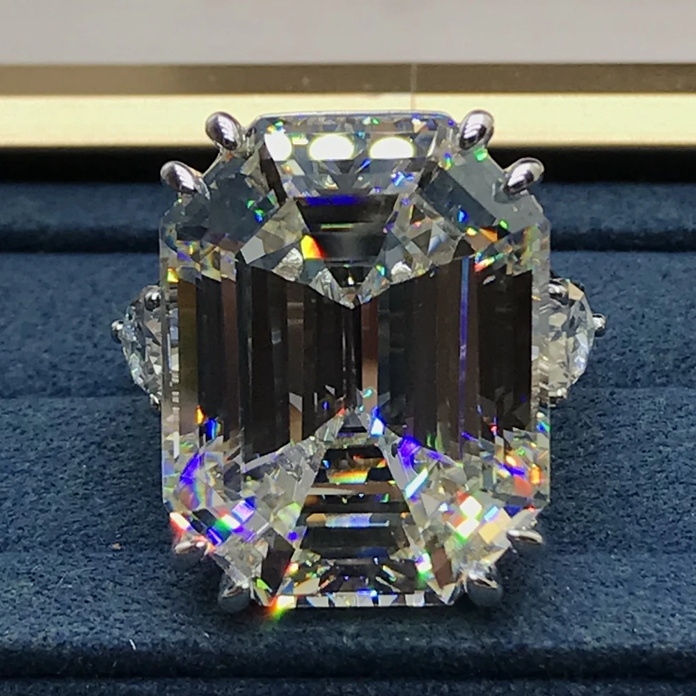 WUIHA 18K Gold Plated Ascher Cut 50CT Synthetic Diamond Gemstone Wedding Ring for Women 925 Sterling Silver Jewelry DropShipping 3