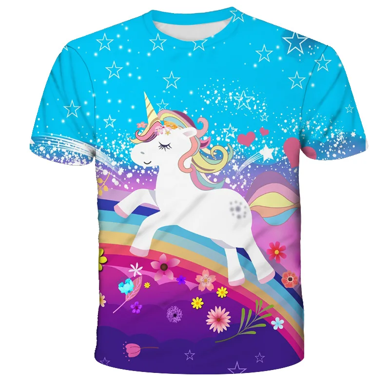 

Girls T Shirt Kids Children Unicorn Tshirt Short Sleeves Summer Clothes Print Cartoon Tee White Yellow Pink Color Child Clothing