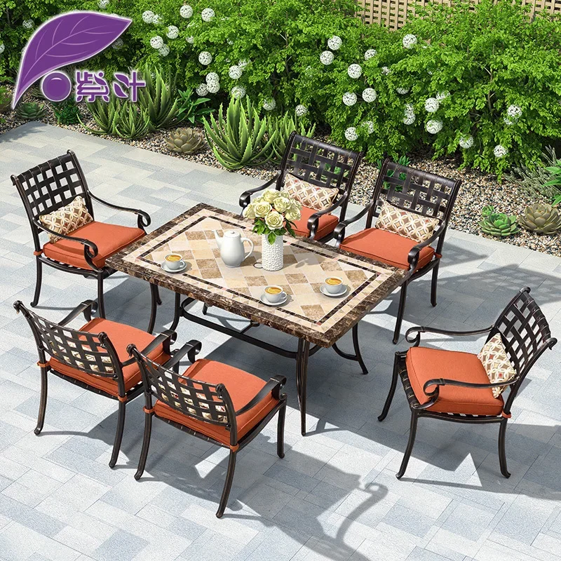 

Outdoor tables and chairs waterproof and sunscreen outdoor cast aluminum leisure courtyard dining table open-air iron seats