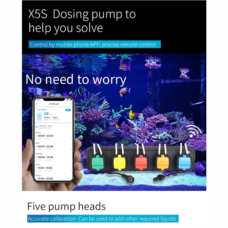 Kamoer X5S WiFi Programable Peristaltic Pump for Saltwater Marine Coral Reef Aquarium, Fish Tank Dosing Pumps, Wi-Fi Program, 2