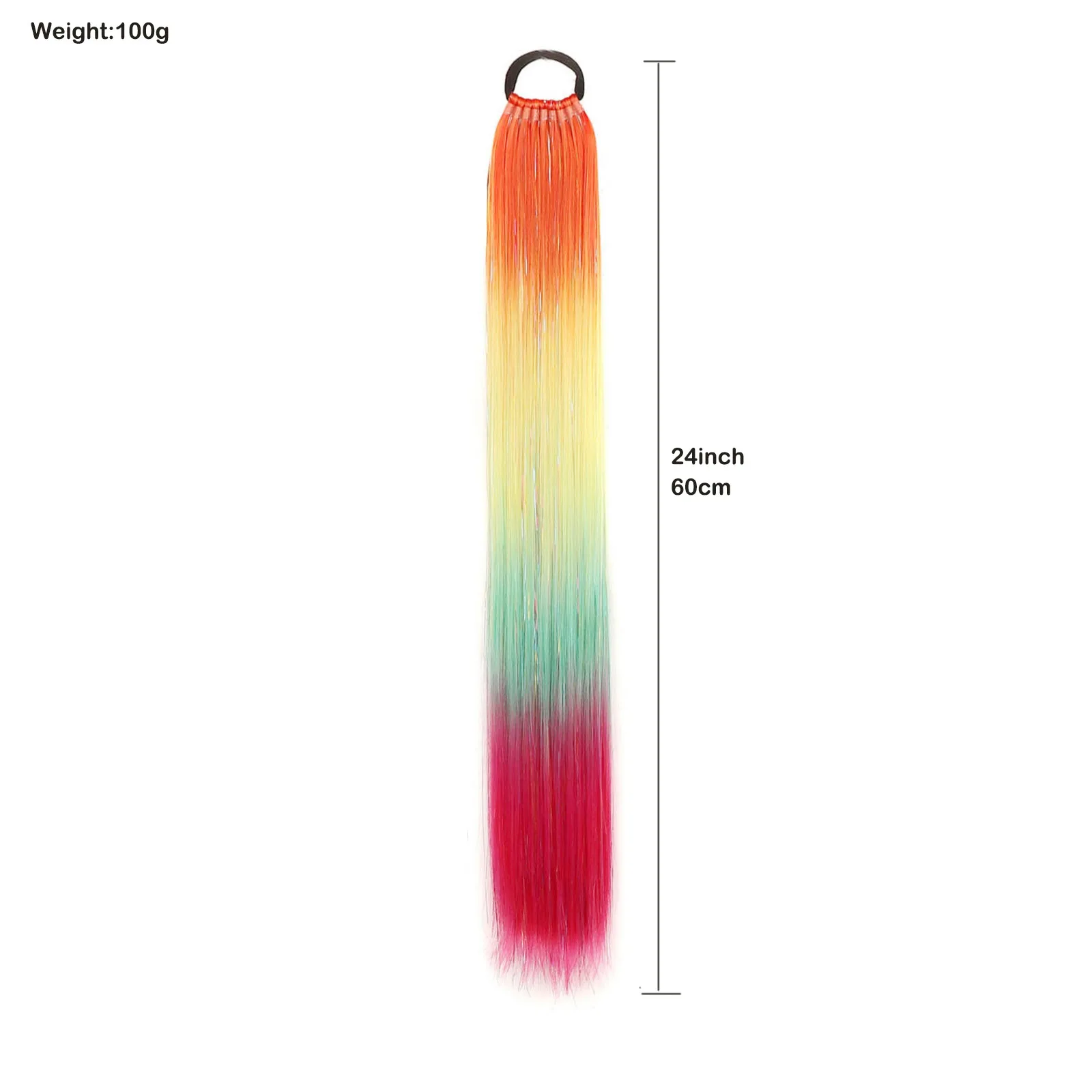 Synthetic Ponytail Synthetic Ponytail Colored Glitter Tinsel Hair Extensions with Rubber Bands Rainbow Ponytails Colorful Hair for Girls Kids