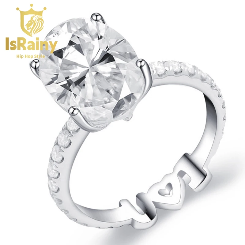 

IsRainy Hip Hop Rock 100% 925 Sterling Silver Oval Cut VVS D Color Real GRA Moissanite 12MM Diamonds Ring Fine Jewelry Pass Test