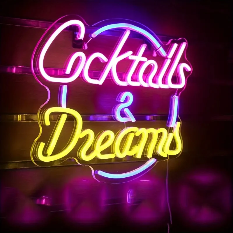 

Cocktails and Dreams Neon Sign for Wall Decor Club Party Neon Light Shop Home Bedroom Atmosphere Wall Hanging Decor Lamp