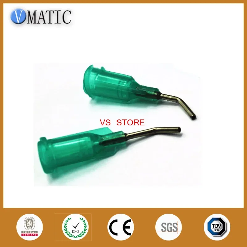 100Pcs 18G Green 0.5'' Tube Length 45 Degree Bent CE Approved Glue Dispensing Needles Tips 1/2 Inch