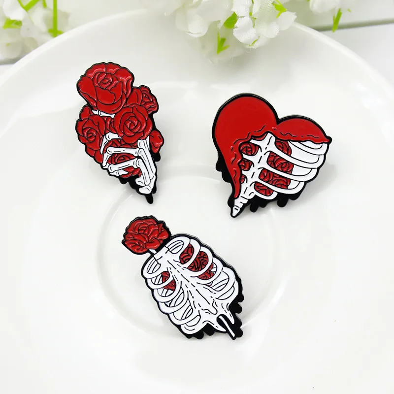 

Skull rose heart shape metal brooch creative romantic chic fashion alloy enamel pin jewelry clothing accessories