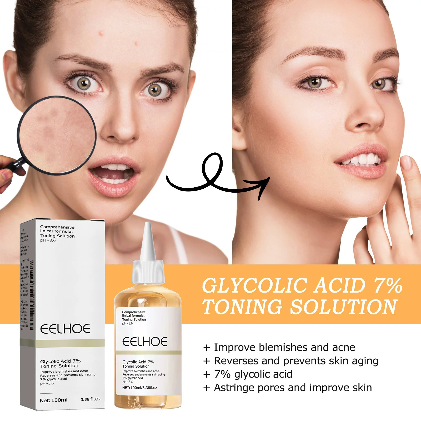 Glycolic Acid 7% Toning Solution Ordinary Acne Remover Lifting Firming Wrinkles Glowing Facial Skin Care Glycolic Acid Toner 3
