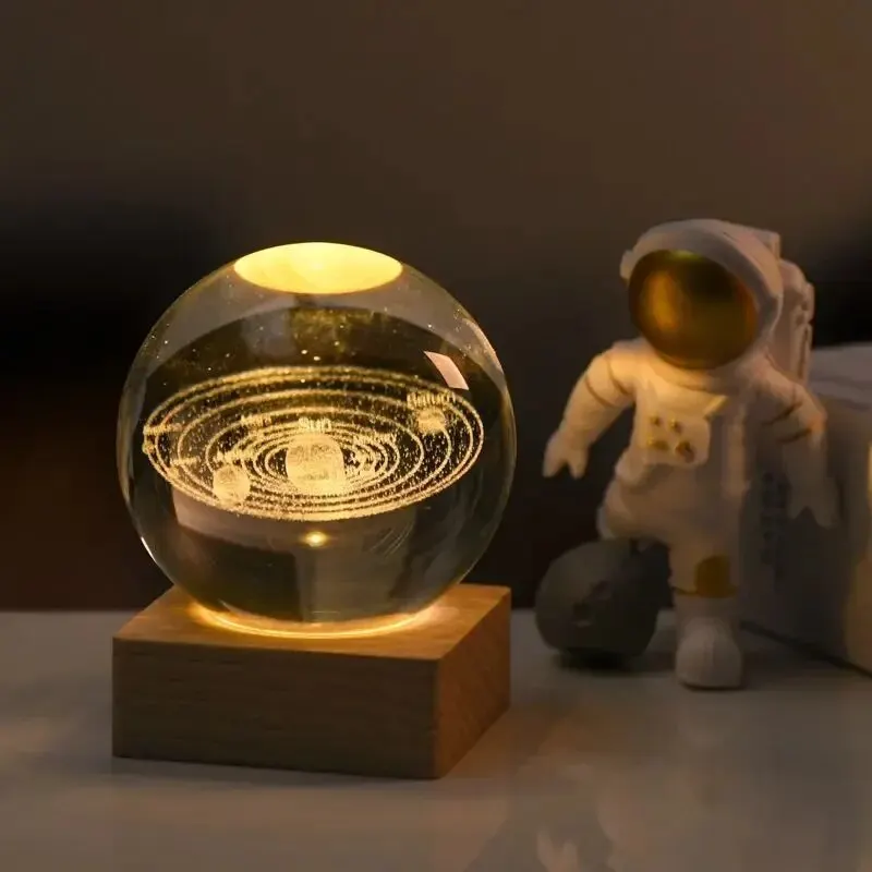 1pc Bedside Lamp Solar Theme Cosmos Series Crystal Ball Night Lights Milky Way Moon Small Ornaments Desk Creative Gift crystal ball ornament