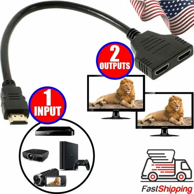 HDMI 호환 분배기, 1 입력 수-2 출력 암 포트 케이블 어댑터 변환기, 게임 비디오 멀티미디어 장치, 1080P