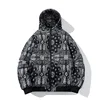 Winter Jacket Men Bandana Print Patchwork Cotton Padded Coat Thick Warm Hooded Varsity College University Outerwear New 2024 1